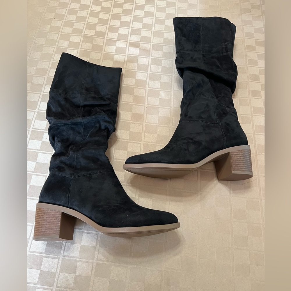 STYLE‎ & CO  Womens Black August Round Toe Stacked Heel Slouch Boot 10M NEW BOX